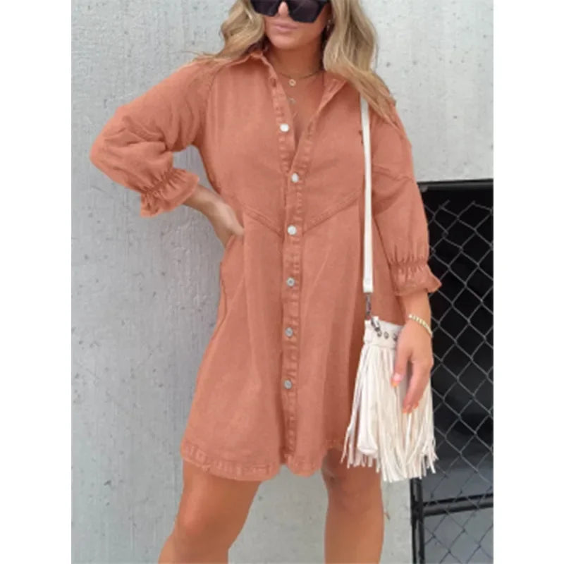 Midi Dress – Stylish Lantern Sleeve A-Line Design — side view