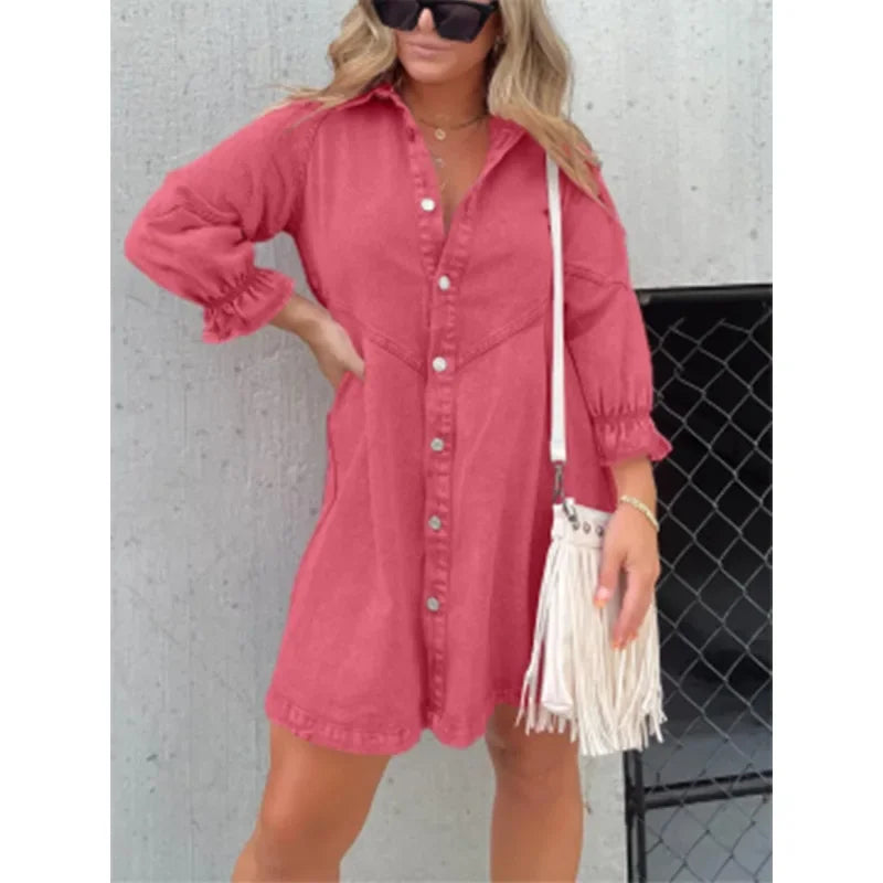 Midi Dress – Stylish Lantern Sleeve A-Line Design