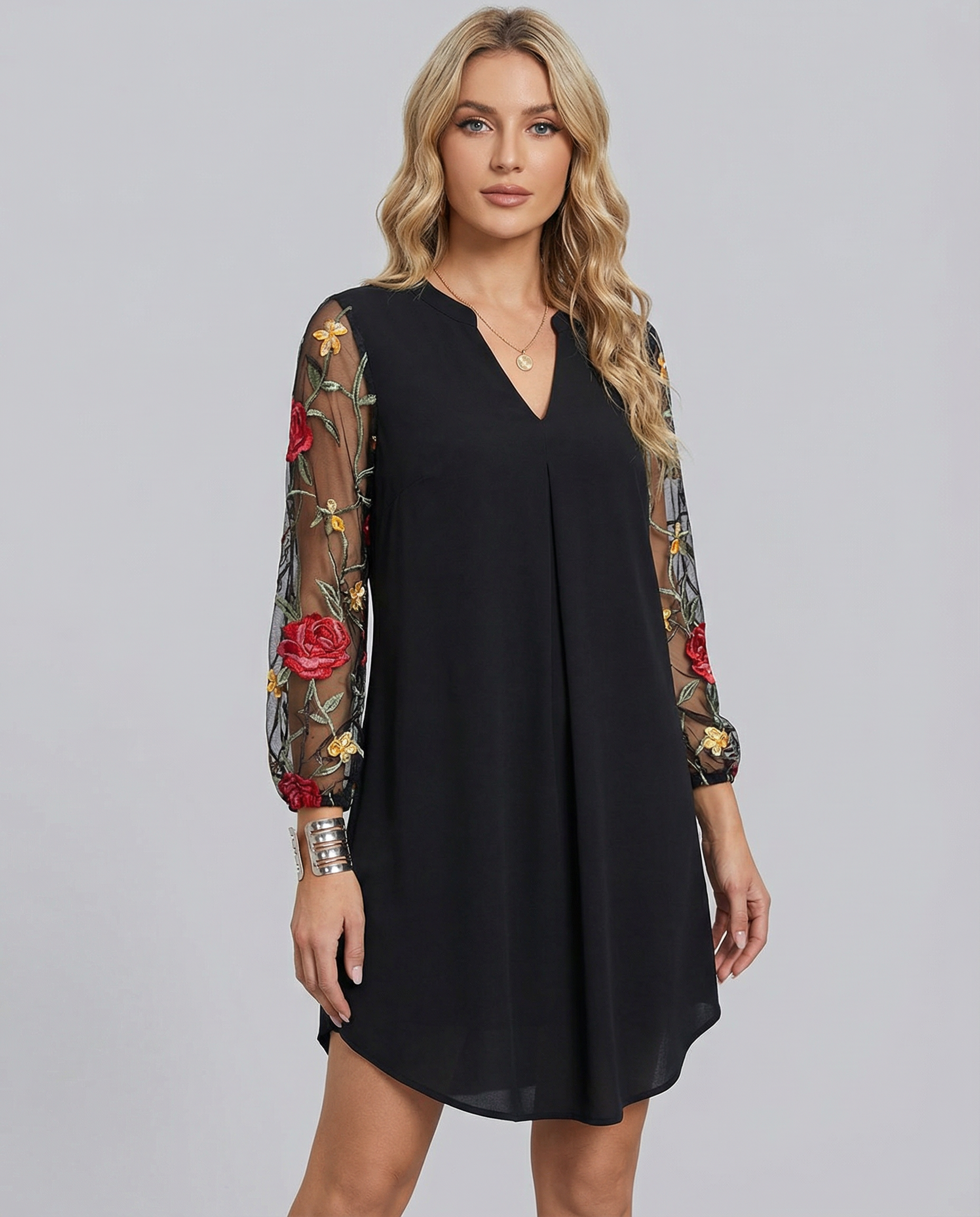 Mini Dress – Sheer V-Neck Elegant A-Line Summer Outfit