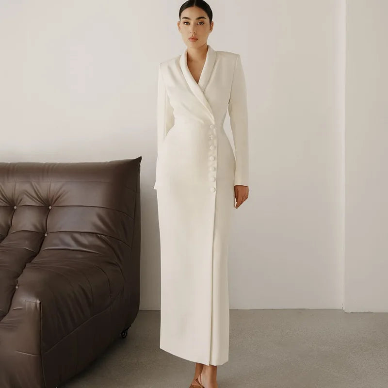 Minimalist Evening Dress – Chic Long Sleeve Formal Gown for Elegant Events — back view