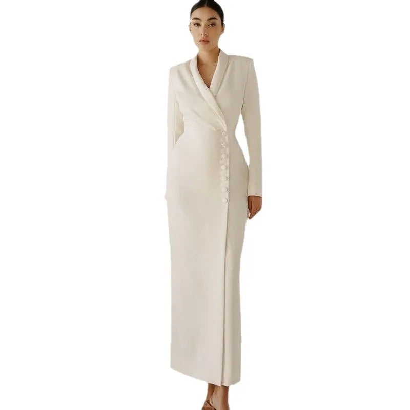 Minimalist Evening Dress – Chic Long Sleeve Formal Gown for Elegant Events — close-up