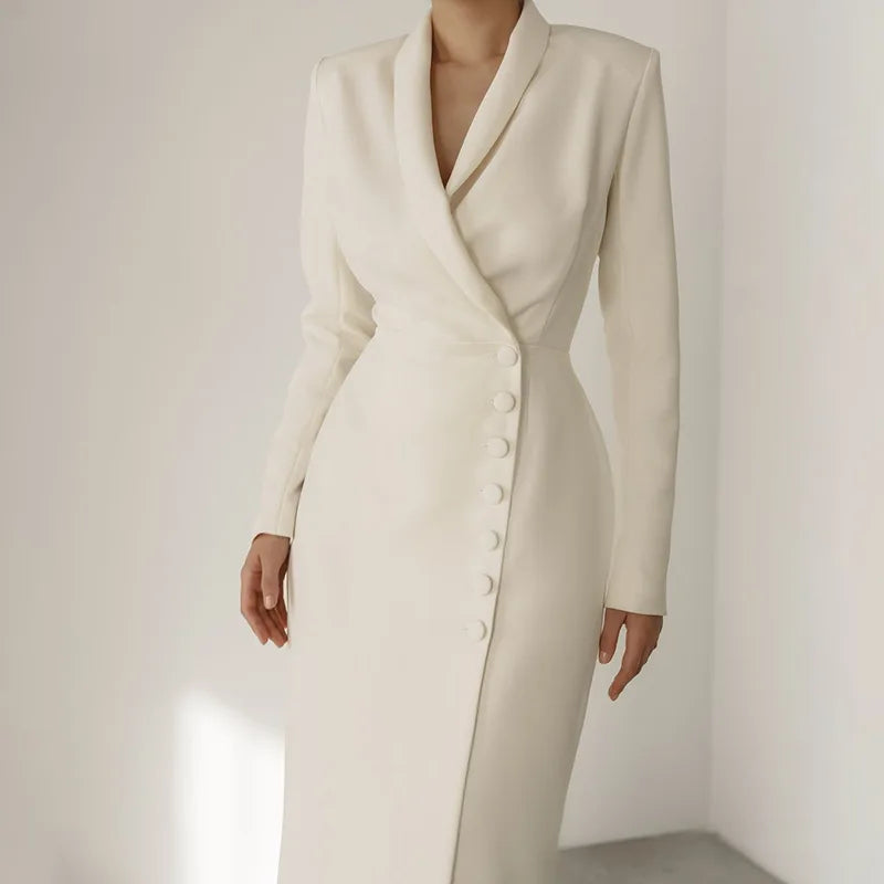 Minimalist Evening Dress – Chic Long Sleeve Formal Gown for Elegant Events — model wearing