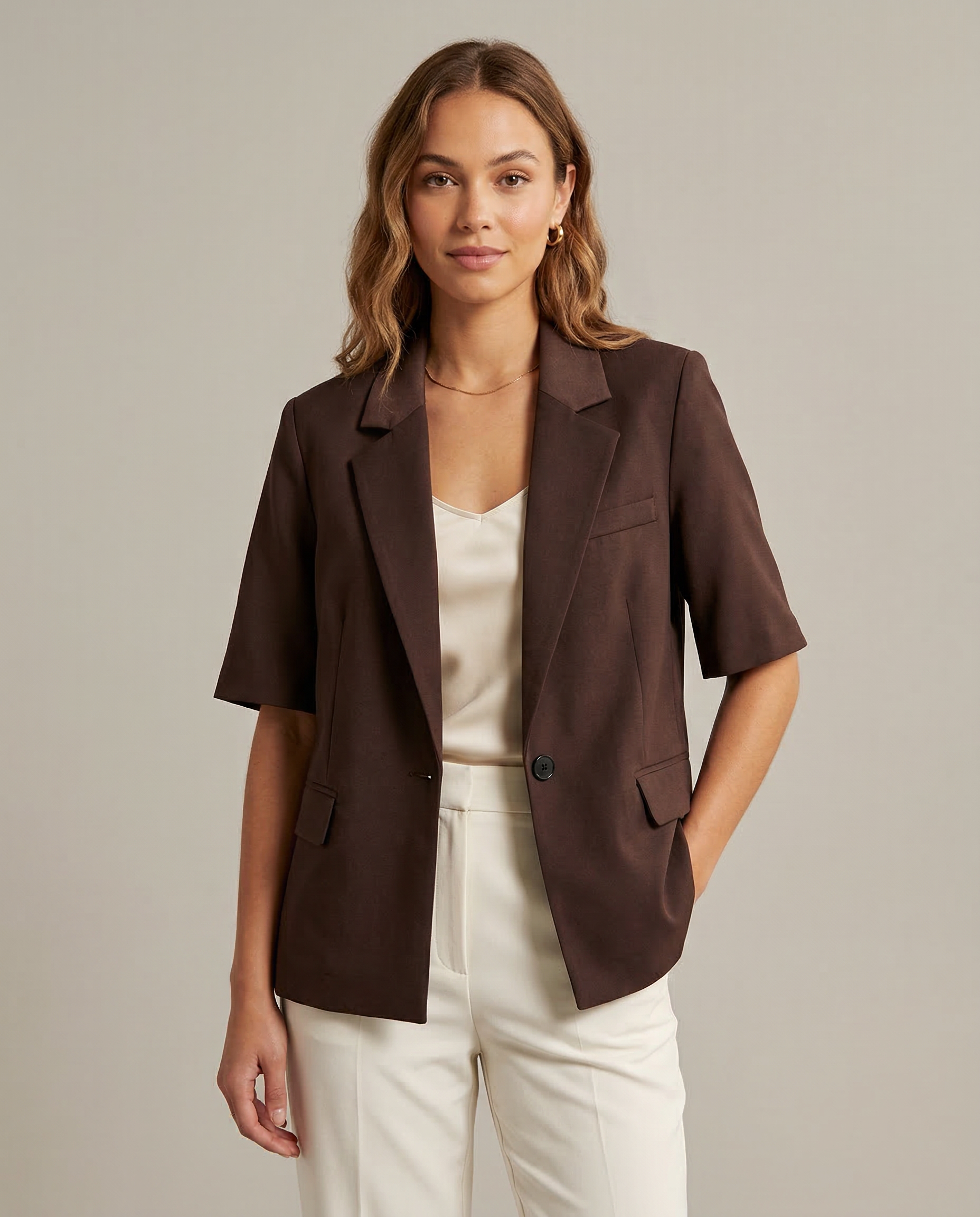 Modern Professional Blazer – Stylish Short Sleeve Design for Versatile Office Wear — back view