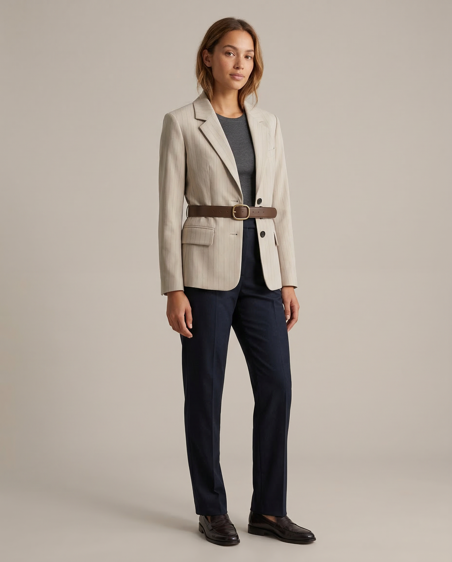 Modern Woman Suit Jacket – Chic Loose Fit with Waist Belt for Versatile Everyday Style — detail view