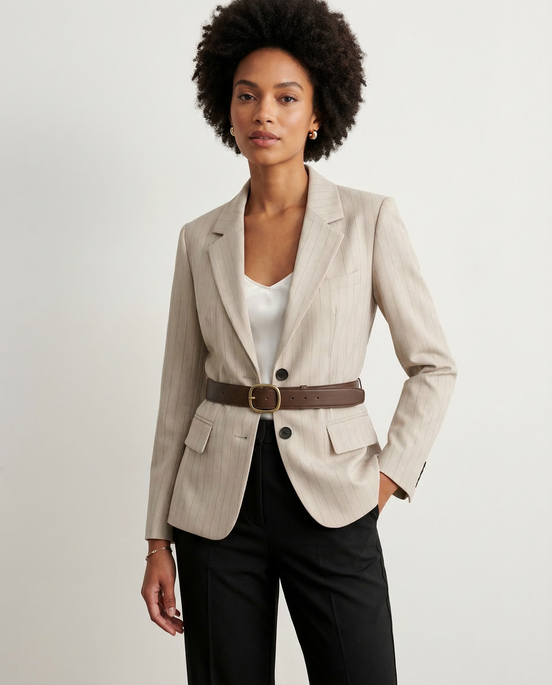 Modern Woman Suit Jacket – Chic Loose Fit with Waist Belt for Versatile Everyday Style — side view