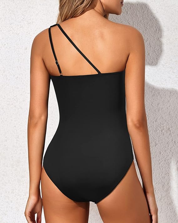 One-Shoulder Ruched Tummy Control One-Piece Swimsuit for Women