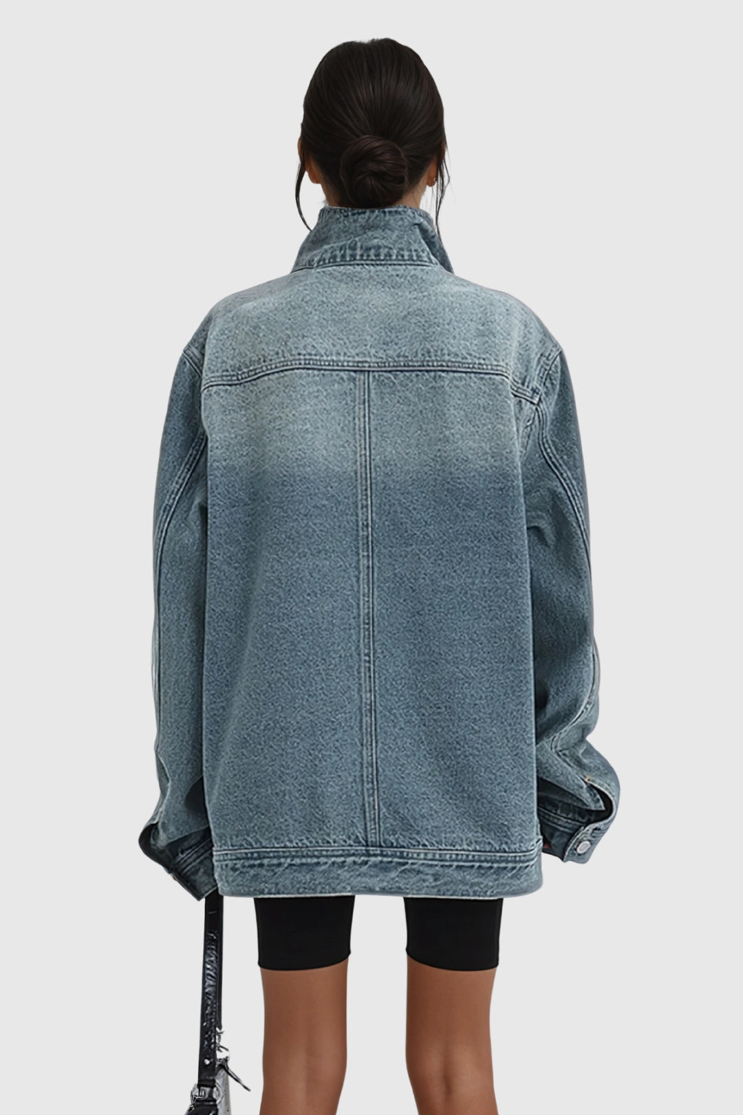 Oversized Asymmetric Button Boxy Fit Washed Denim Jacket