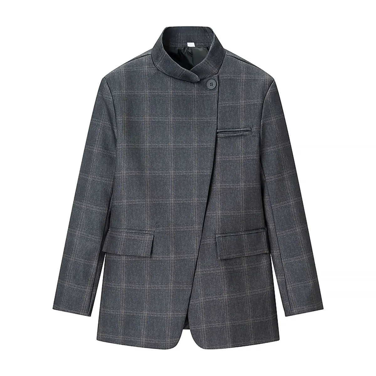 Plaid Blazer – Chic Single Button Versatile Jacket for Modern Women — close-up