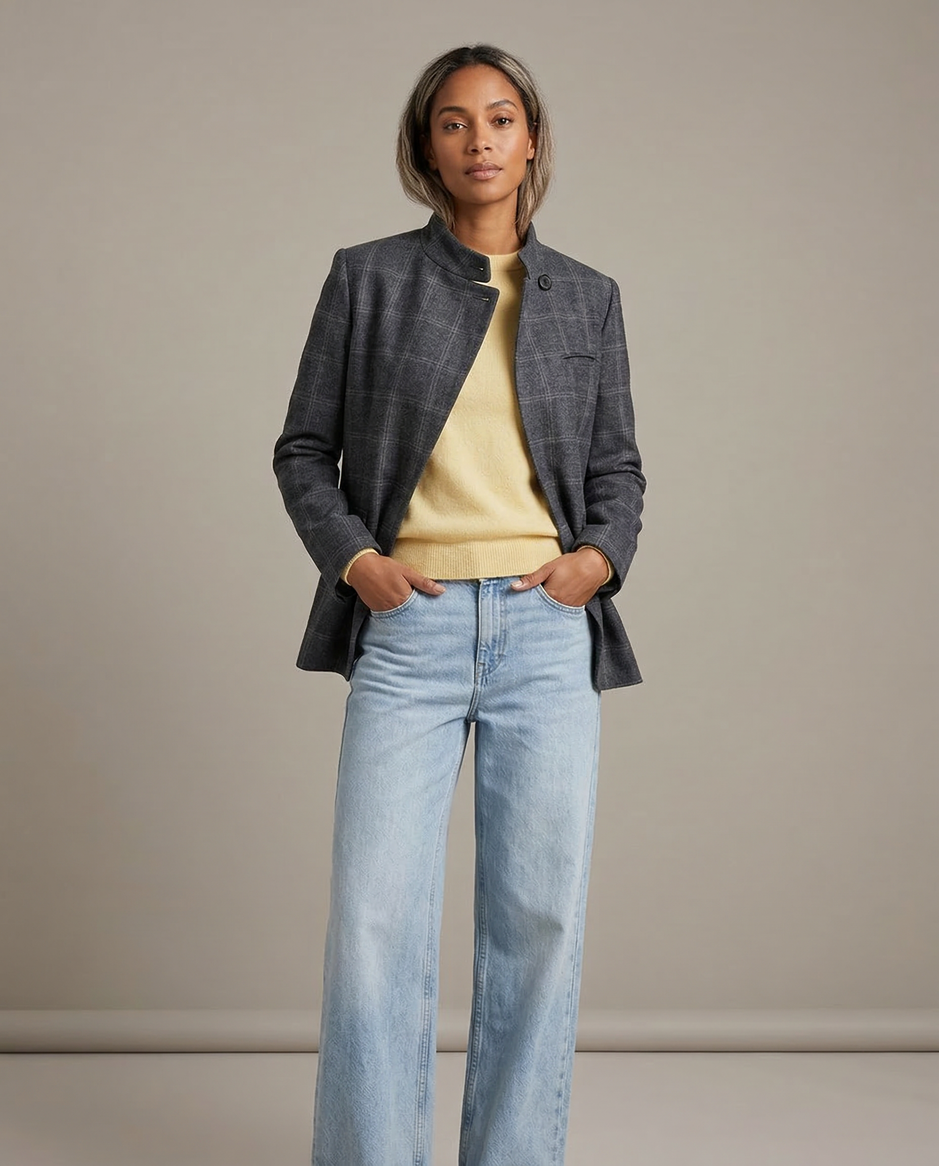 Plaid Blazer – Chic Single Button Versatile Jacket for Modern Women — side view
