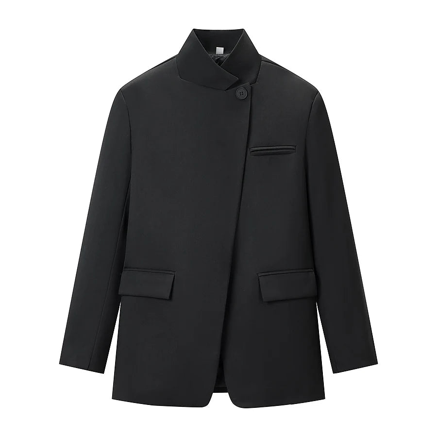 Plaid Blazer – Chic Single Button Versatile Jacket for Modern Women — styling detail