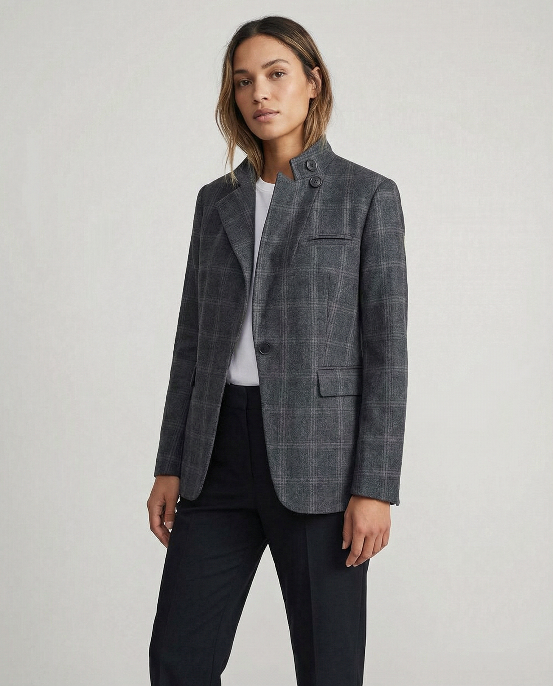 Plaid Blazer – Chic Single Button Versatile Jacket for Modern Women