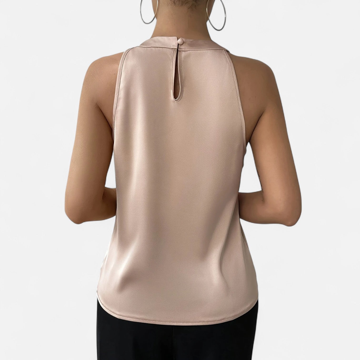 Pleated Draped Satin Tank Top with Soft Cowl Detail — alternative angle
