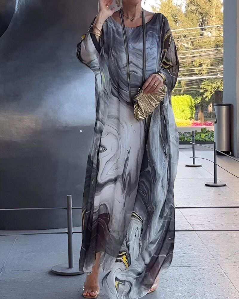 Plus Size V-Neck Loose Maxi Dress for Comfortable Summer Wear — back view
