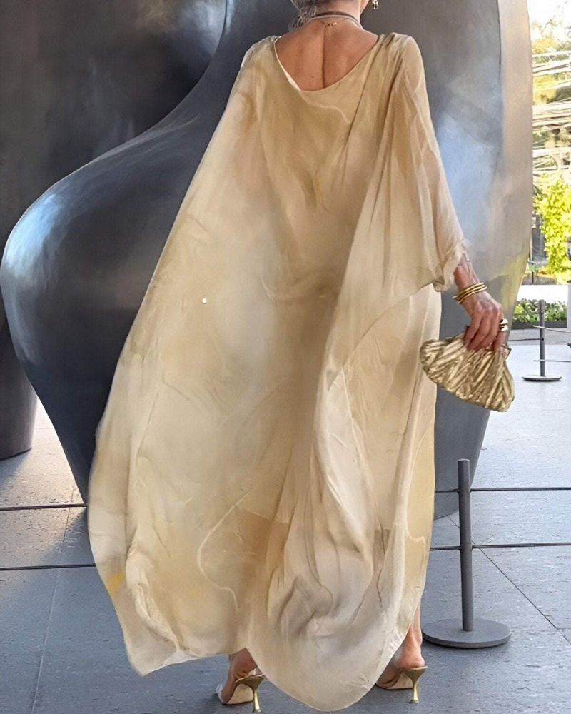 Plus Size V-Neck Loose Maxi Dress for Comfortable Summer Wear — model wearing