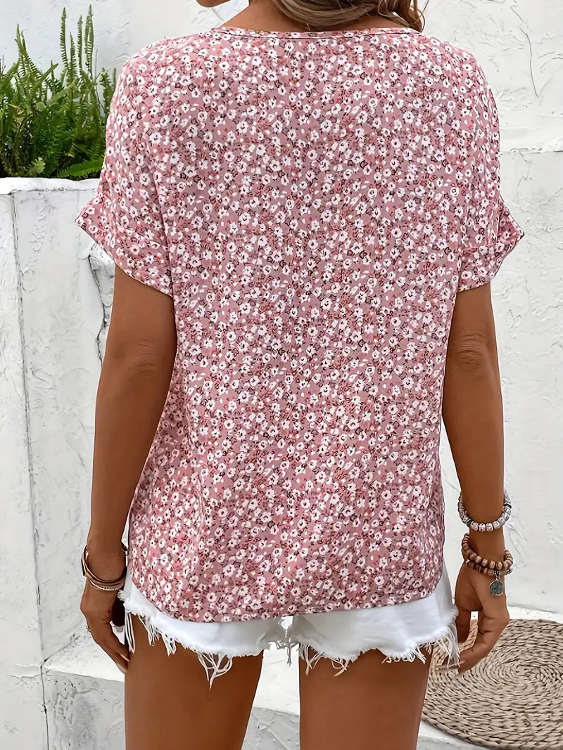 Printed Button-Front Blouse with Easy Relaxed Fit — back view