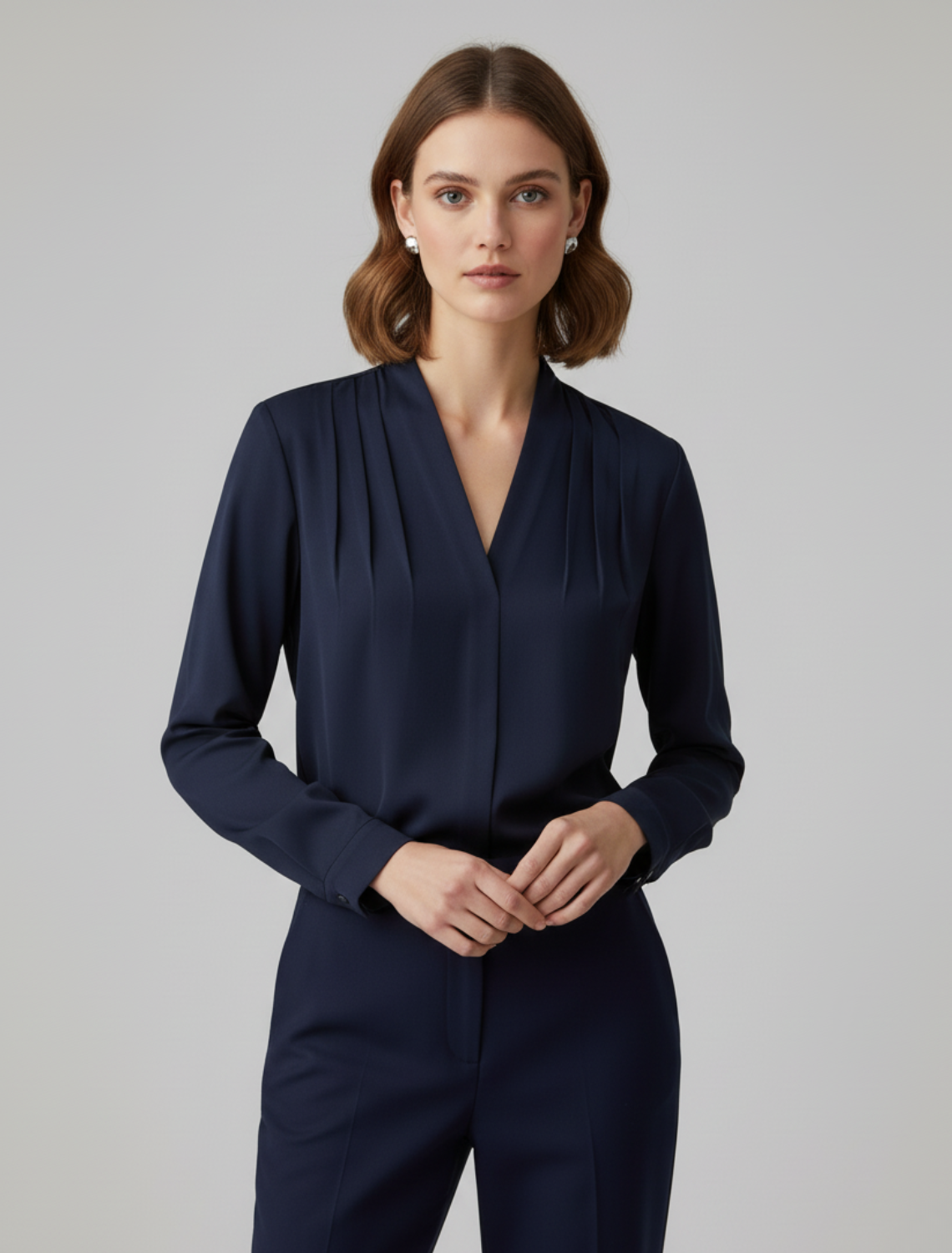 Puff Sleeve Blouse with Tailored Defined Waist — detail view