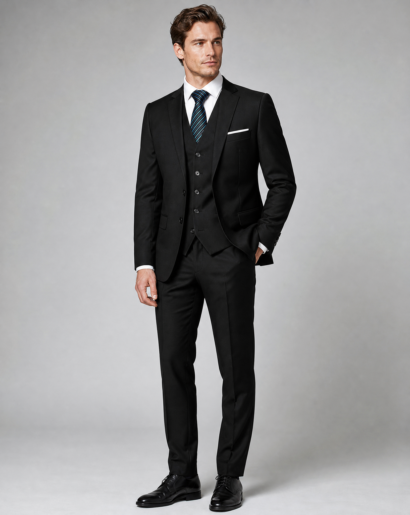 Refined Three-Piece Slim Fit Suit Set for Men — back view