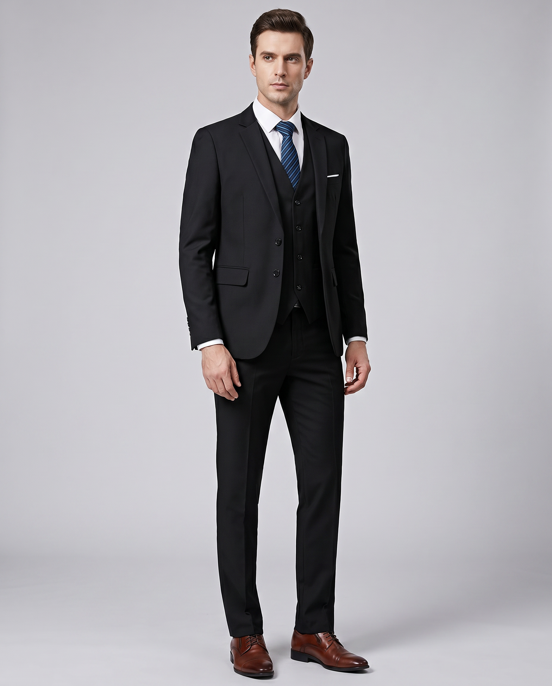 Refined Three-Piece Slim Fit Suit Set for Men — detail view