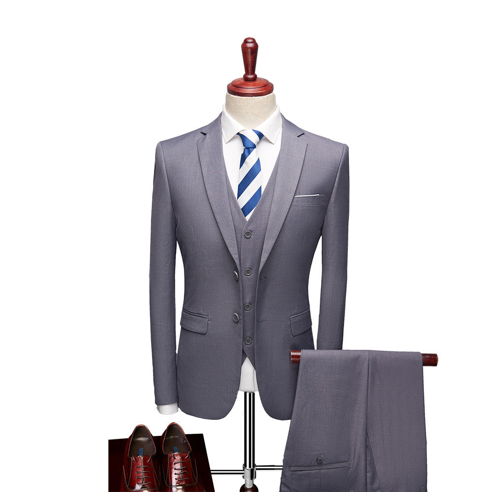 Refined Three-Piece Slim Fit Suit Set for Men — fabric detail