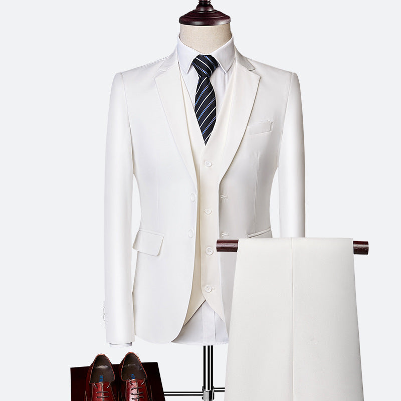Refined Three-Piece Slim Fit Suit Set for Men — front close-up