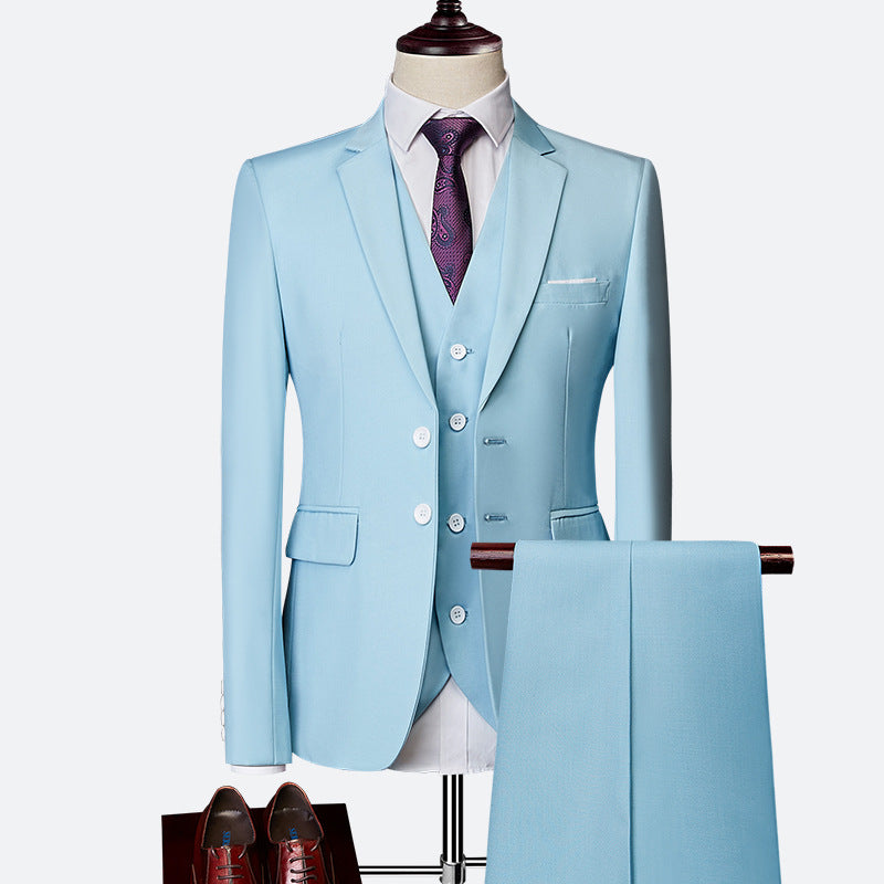 Refined Three-Piece Slim Fit Suit Set for Men — model wearing