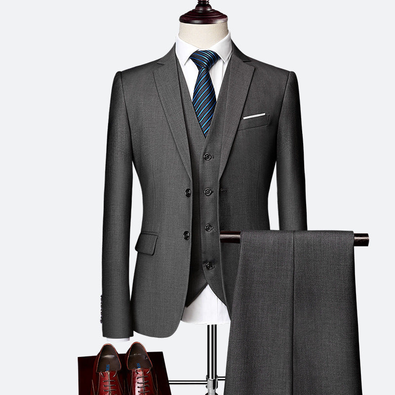 Refined Three-Piece Slim Fit Suit Set for Men — styling detail