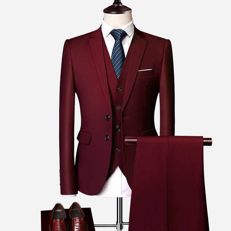 Refined Three-Piece Slim Fit Suit Set for Men — styling shot