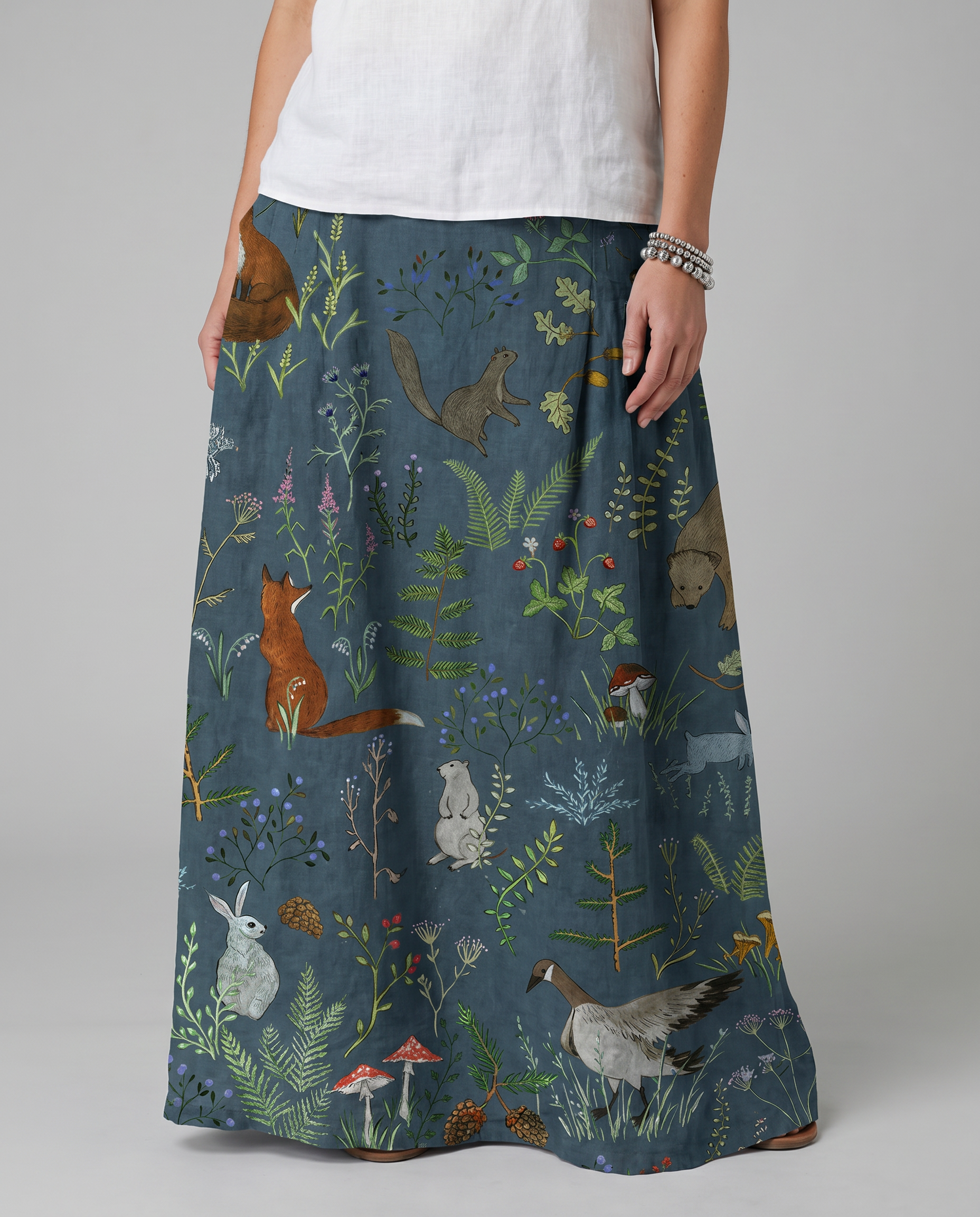 Retro Floral Animal Print A-Line Pocket Skirt — detail view