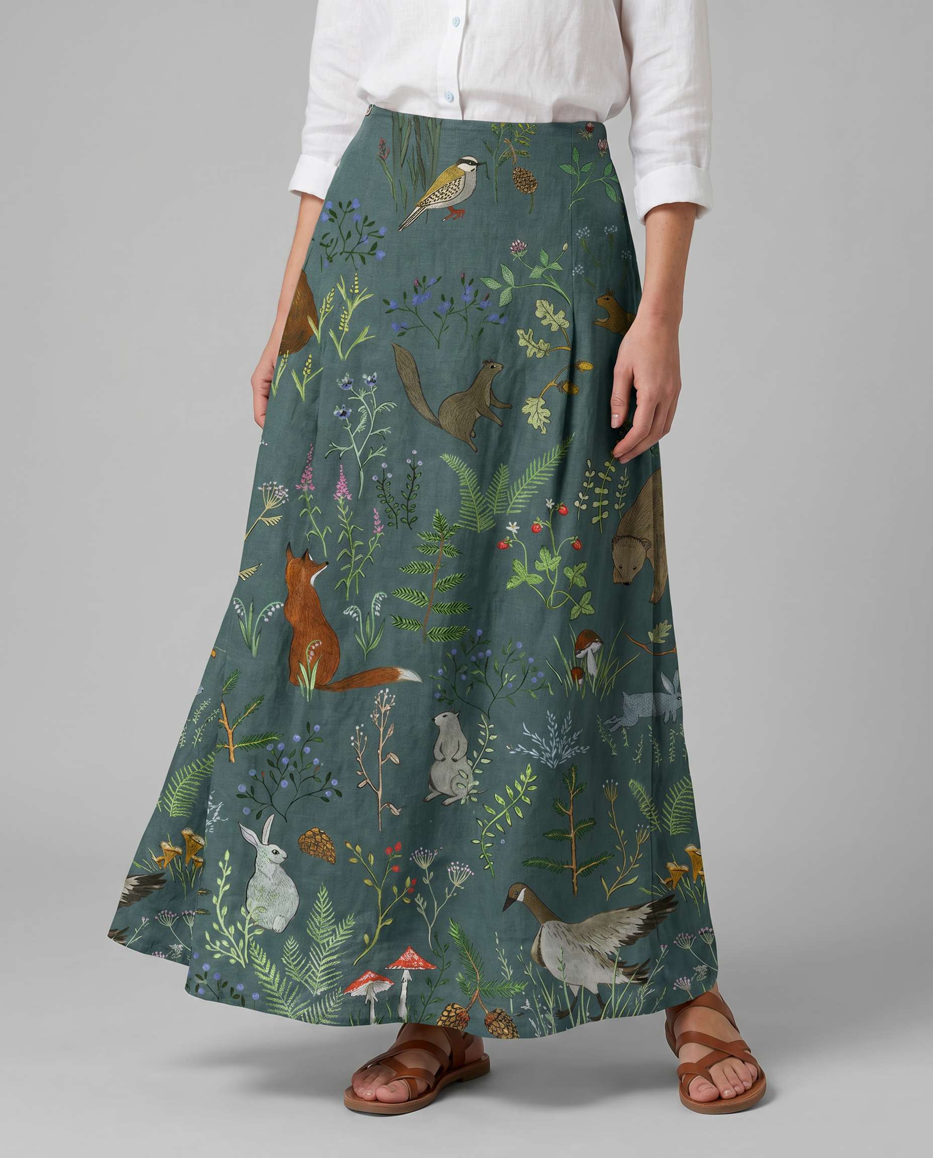 Retro Floral Animal Print A-Line Pocket Skirt — model wearing