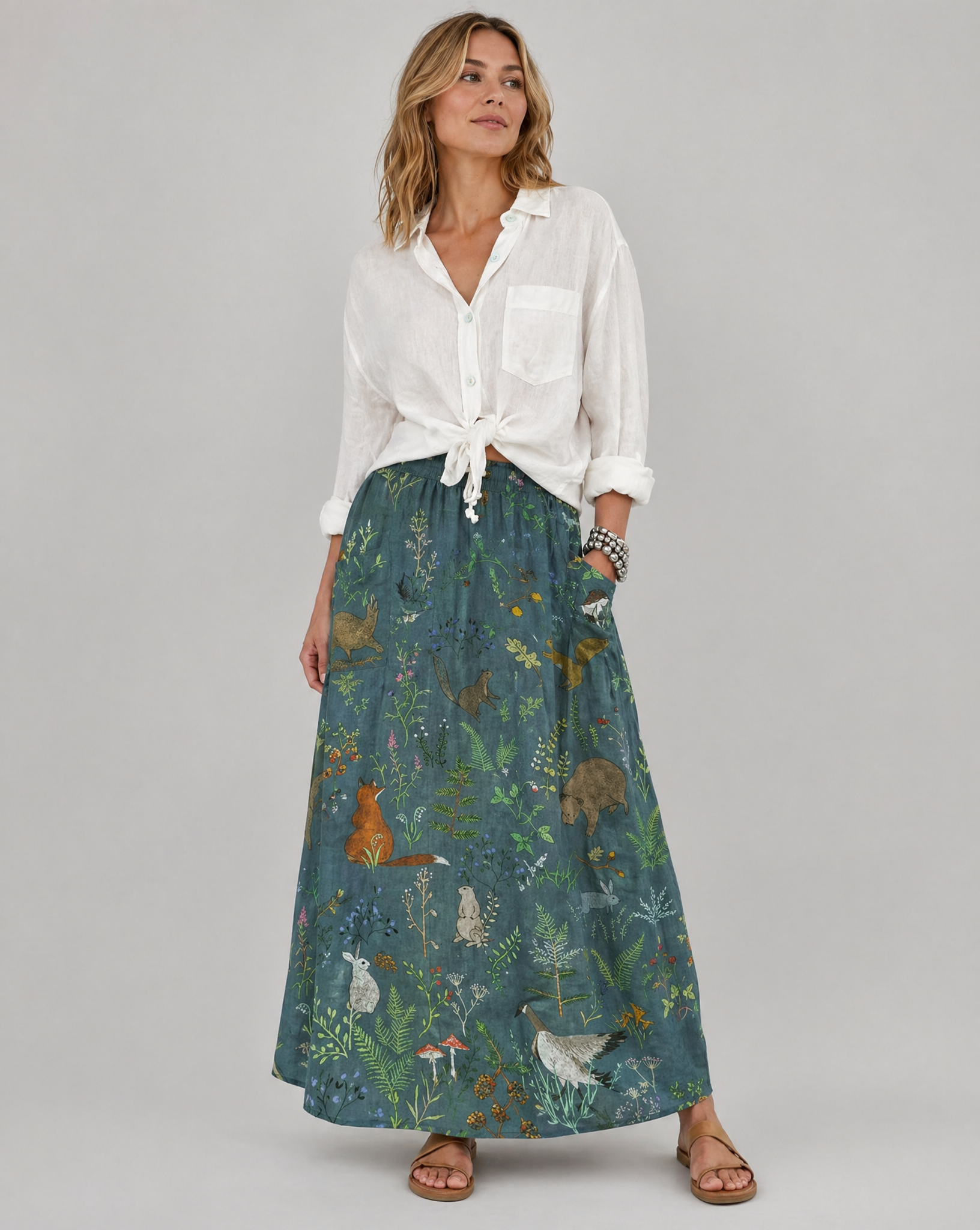 Retro Floral Animal Print A-Line Pocket Skirt