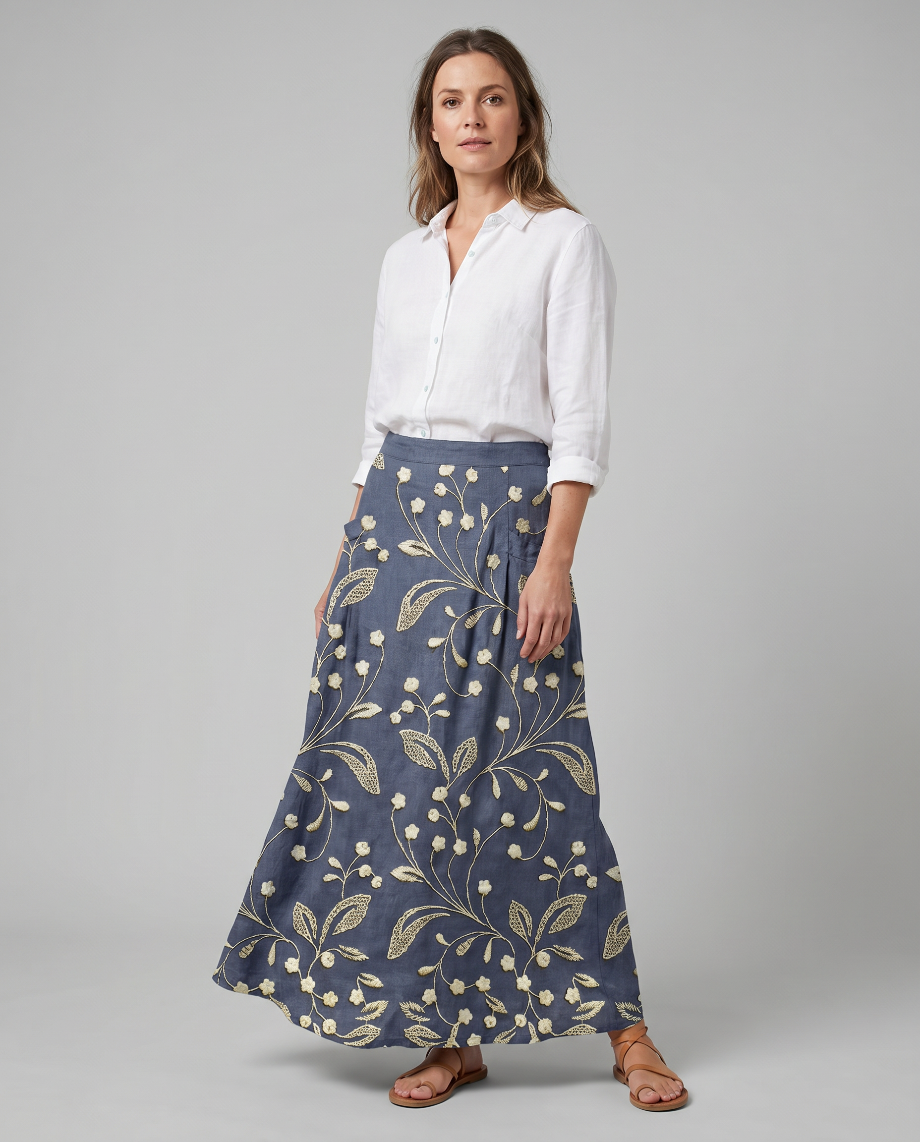 Retro Floral Print Elastic Waist Pocket Skirt — back view