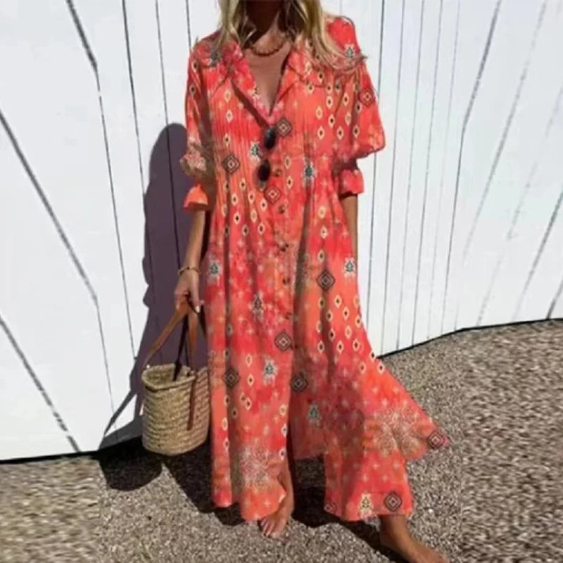 Retro Geometry A-Line Dress – Vintage Puff Sleeve Design for Chic Summer Outings — fit overview