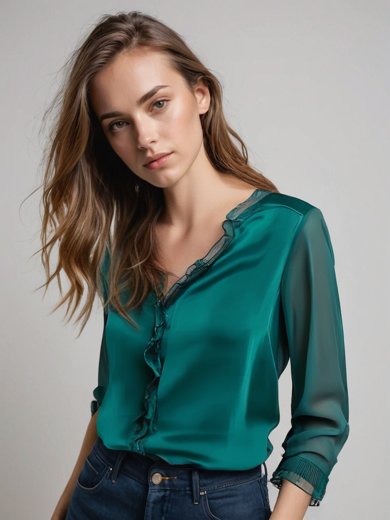 Ruffle Sleeve Blouse with Graceful Flowing Detail — alternative angle