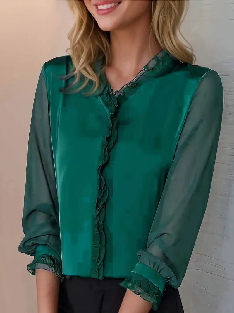 Ruffle Sleeve Blouse with Graceful Flowing Detail — back view
