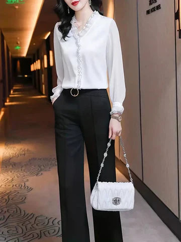 Ruffle Sleeve Blouse with Graceful Flowing Detail — close-up