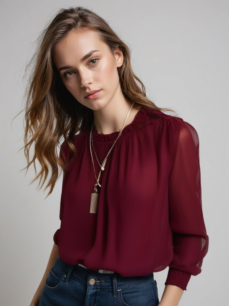 Ruffle Sleeve Blouse with Graceful Flowing Detail — fit overview