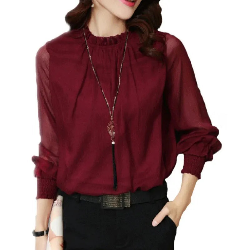 Ruffle Sleeve Blouse with Graceful Flowing Detail — model wearing
