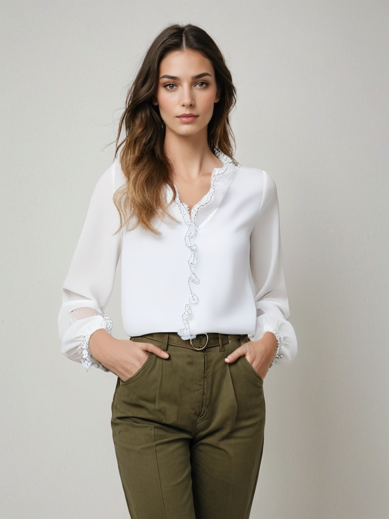 Ruffle Sleeve Blouse with Graceful Flowing Detail — styling detail