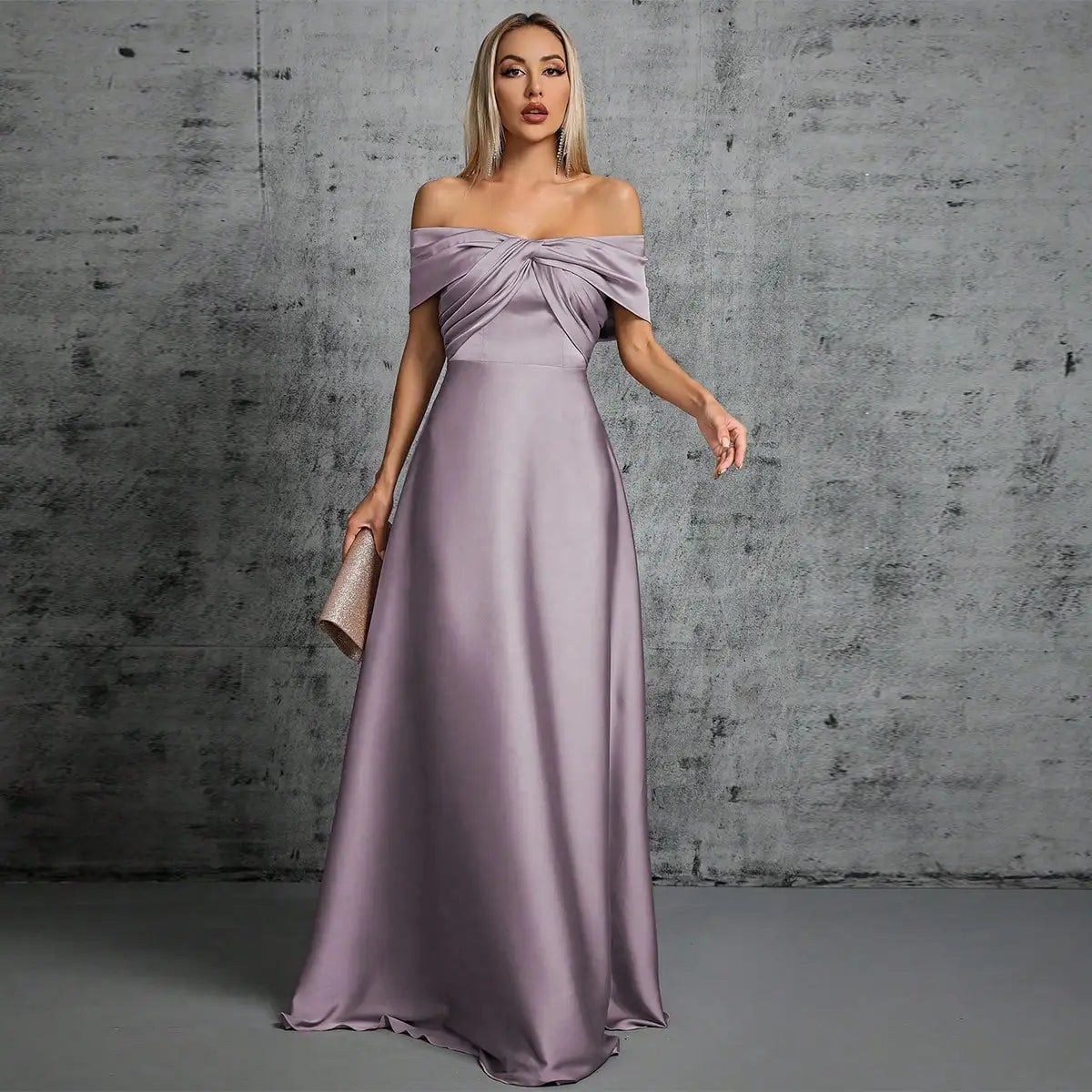 Satin Ball Gown – Irregular Cross Pleated Elegant Evening Dress — close-up