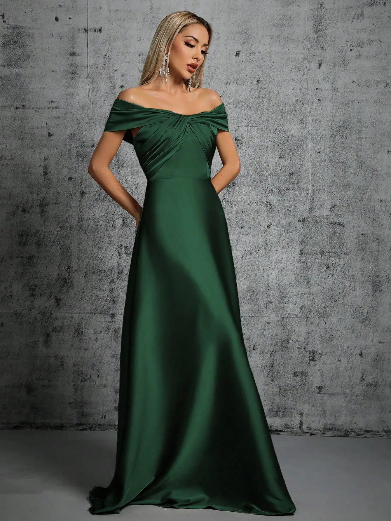 Satin Ball Gown – Irregular Cross Pleated Elegant Evening Dress — fabric detail
