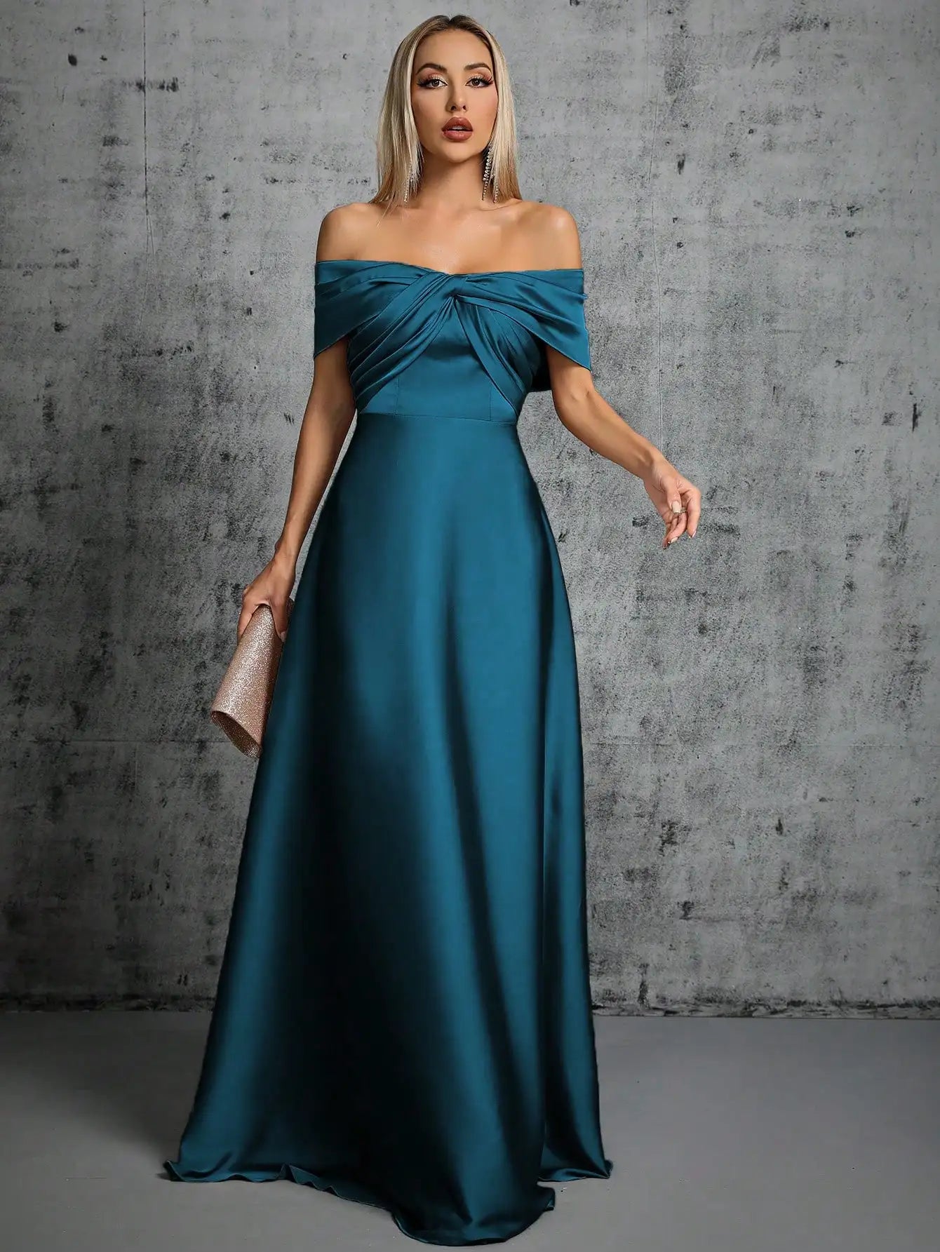 Satin Ball Gown – Irregular Cross Pleated Elegant Evening Dress — styling detail