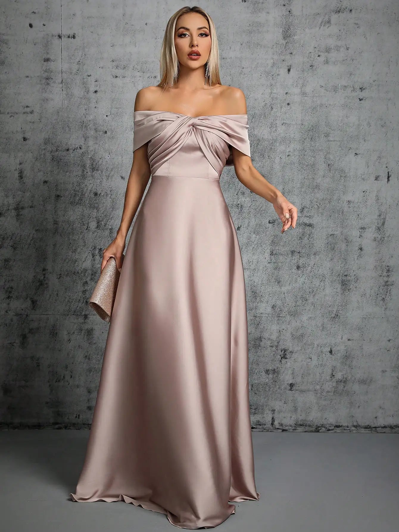 Satin Ball Gown – Irregular Cross Pleated Elegant Evening Dress