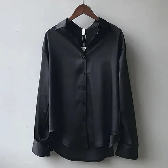 Satin Blouse with Classic Button-Down Tailored Fit — detail view
