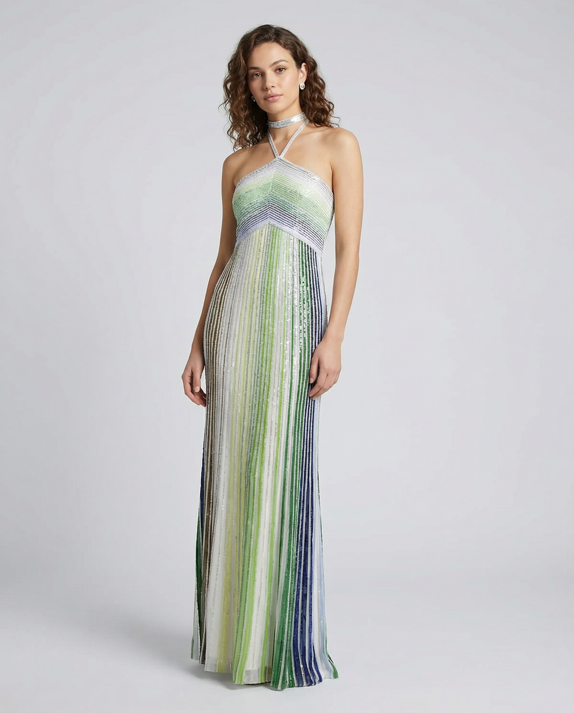 Sequined Maxi Dress – Elegant Halter Neck Evening Gown — detail view
