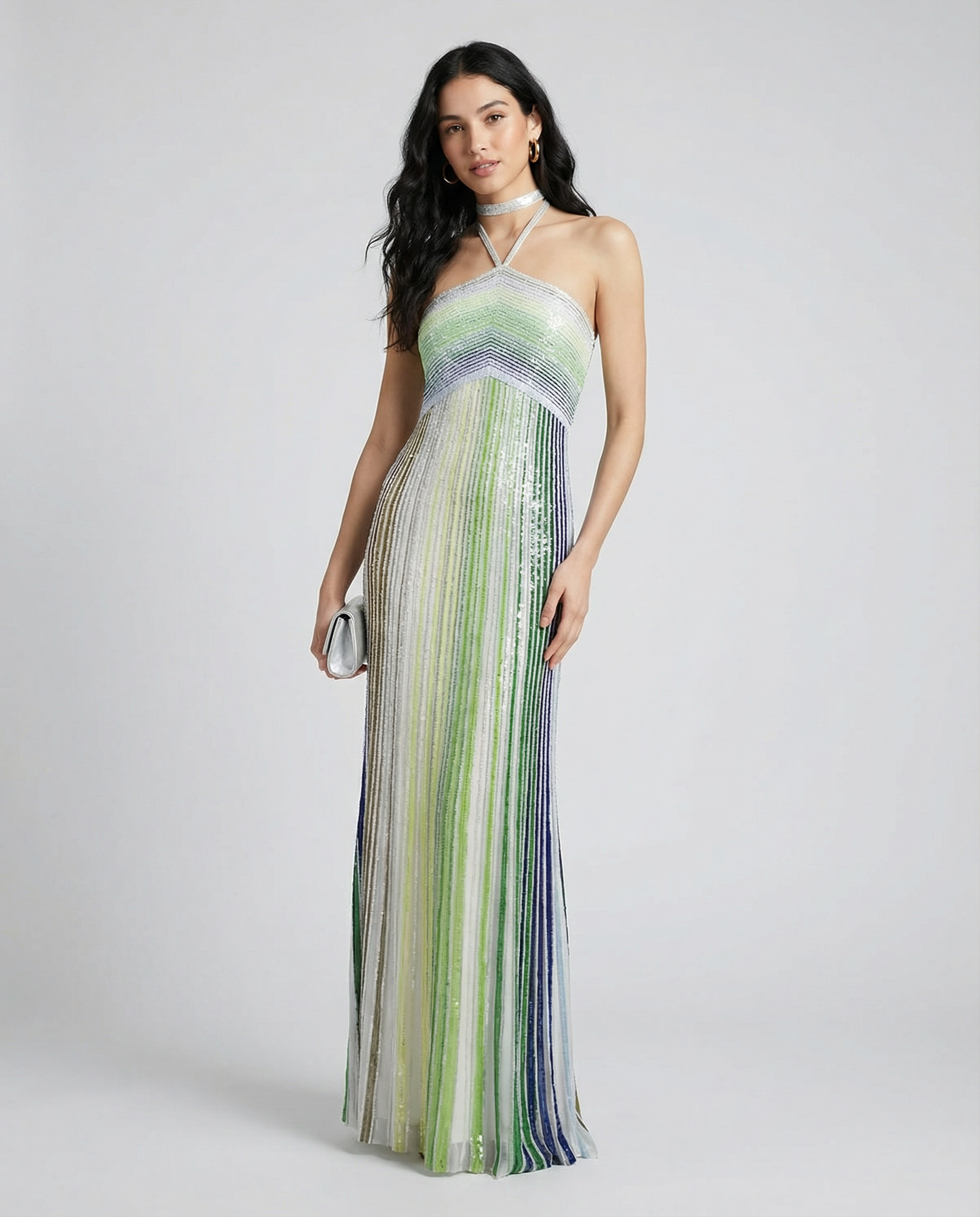 Sequined Maxi Dress – Elegant Halter Neck Evening Gown — side view