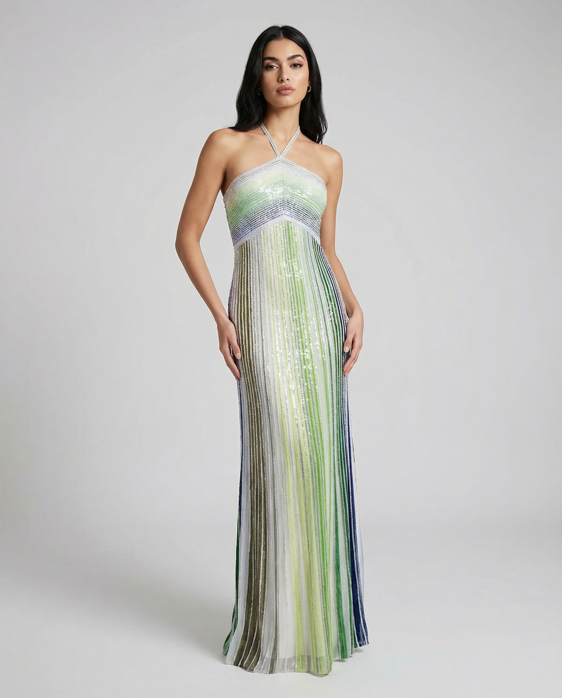 Sequined Maxi Dress – Elegant Halter Neck Evening Gown