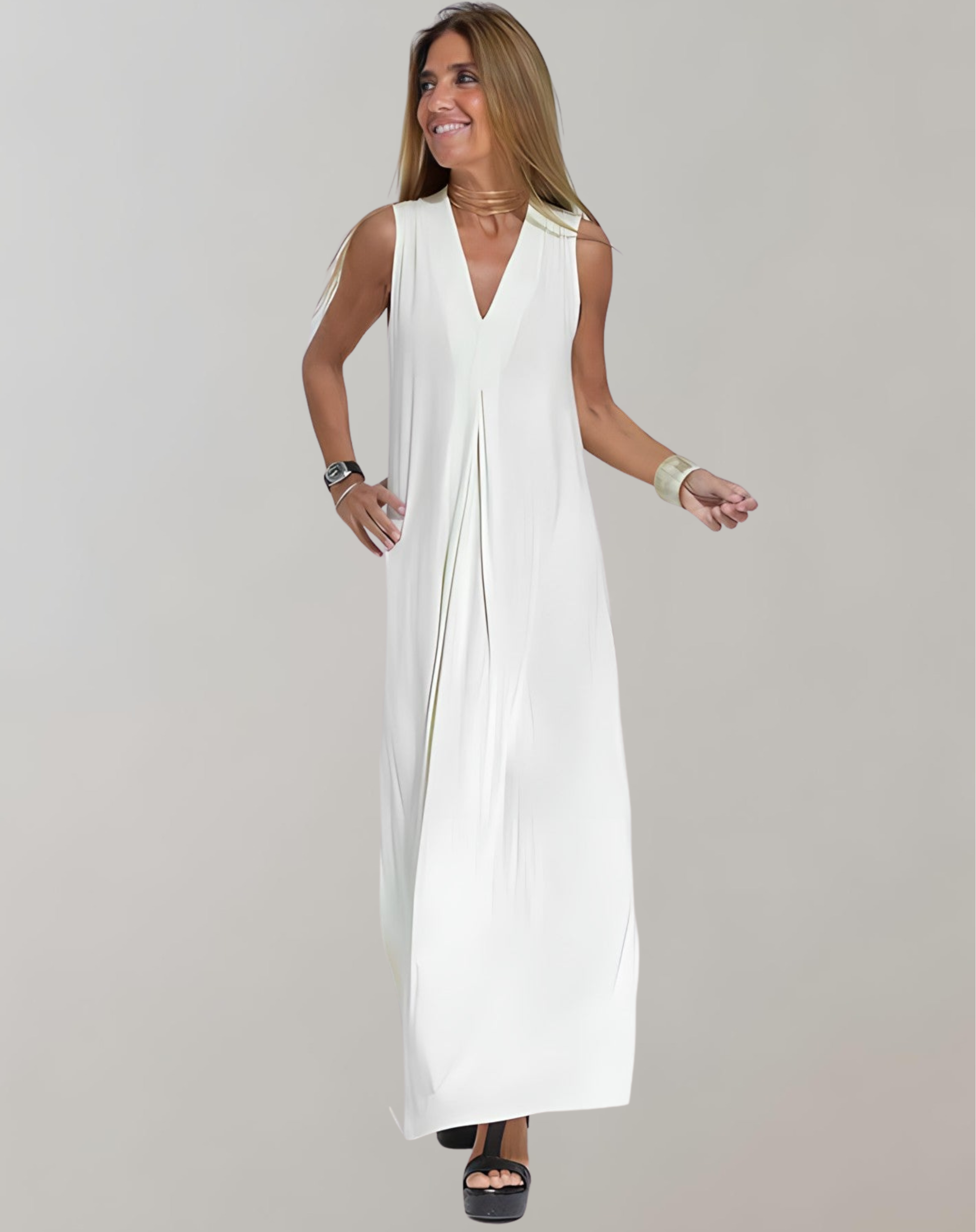 Sleeveless V-Neck Beach Maxi Dress for Holiday Lounging