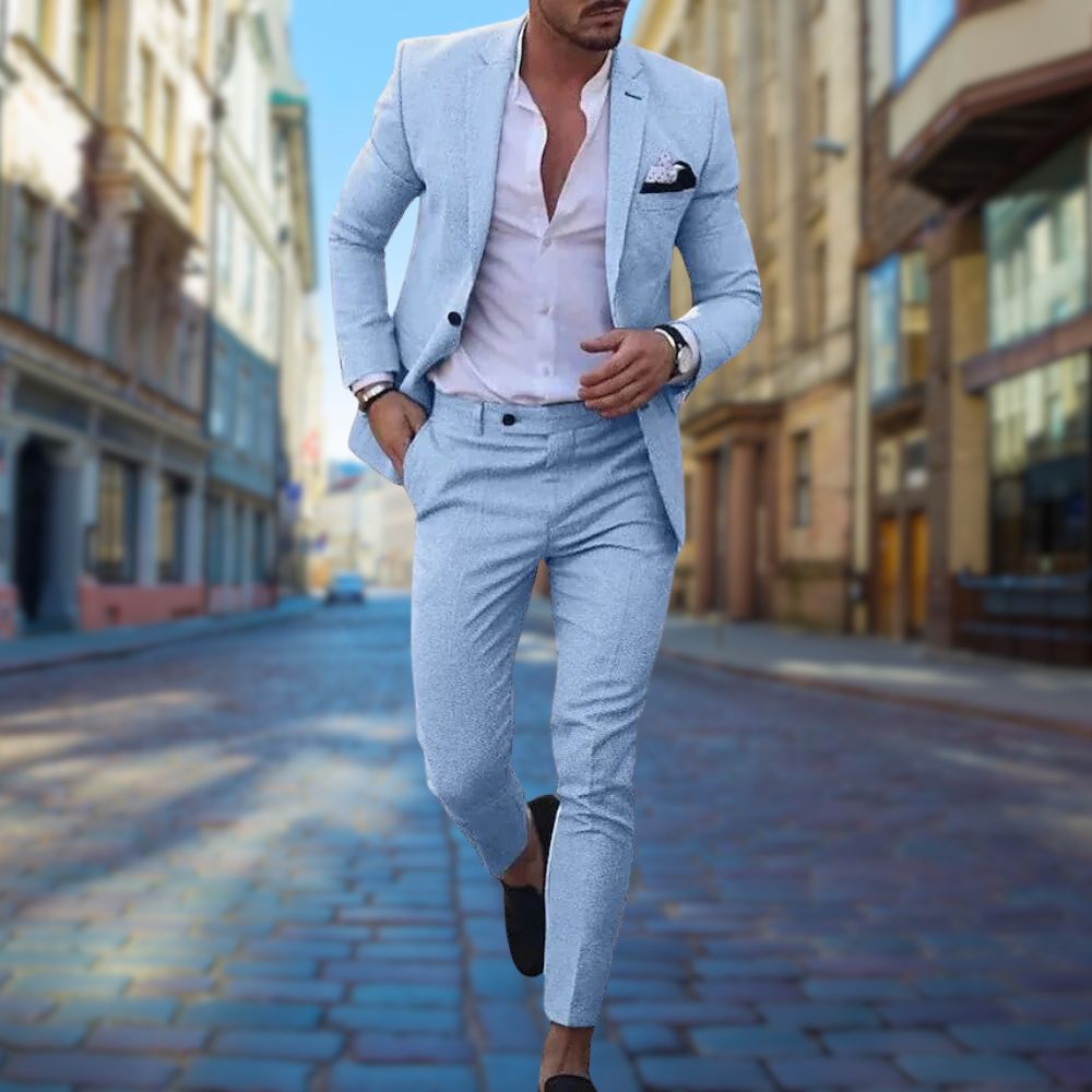 Slim Fit Pastel Wedding Guest Two-Piece Suit — model wearing
