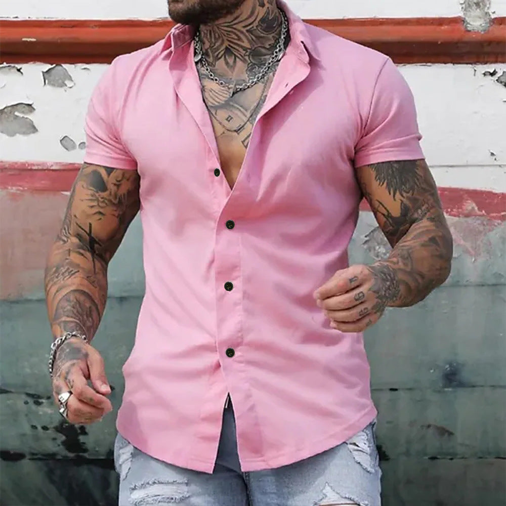 Slim Fit Short Sleeve Button-Up Shirt for Men — alternative angle