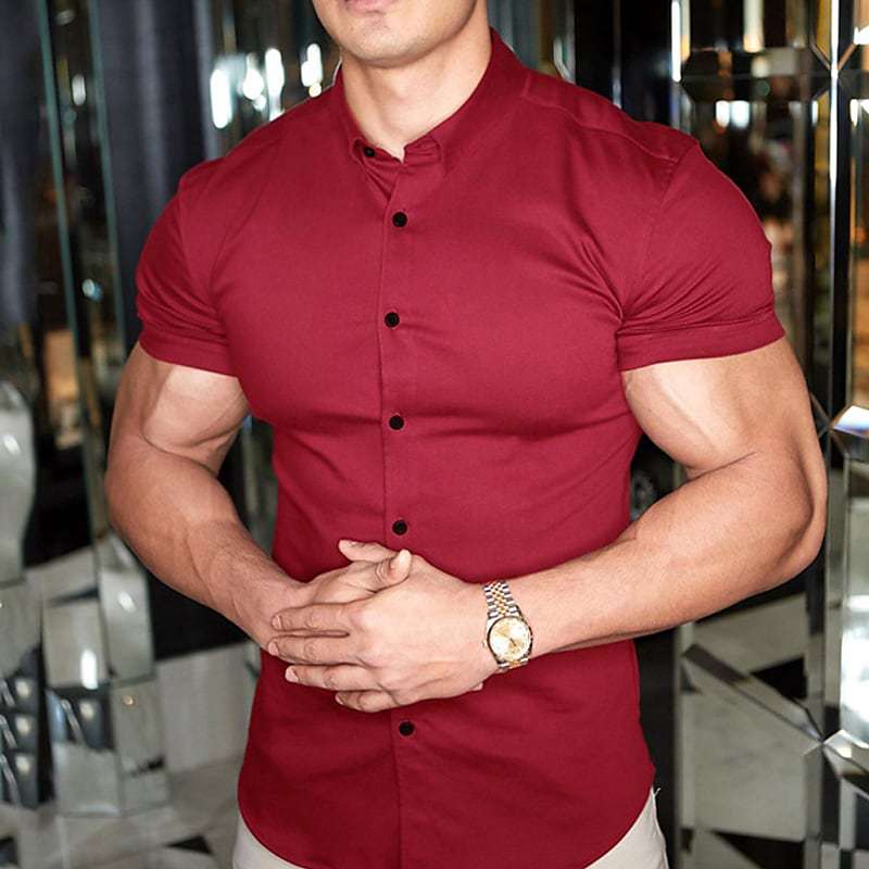 Slim Fit Short Sleeve Button-Up Shirt for Men — back view